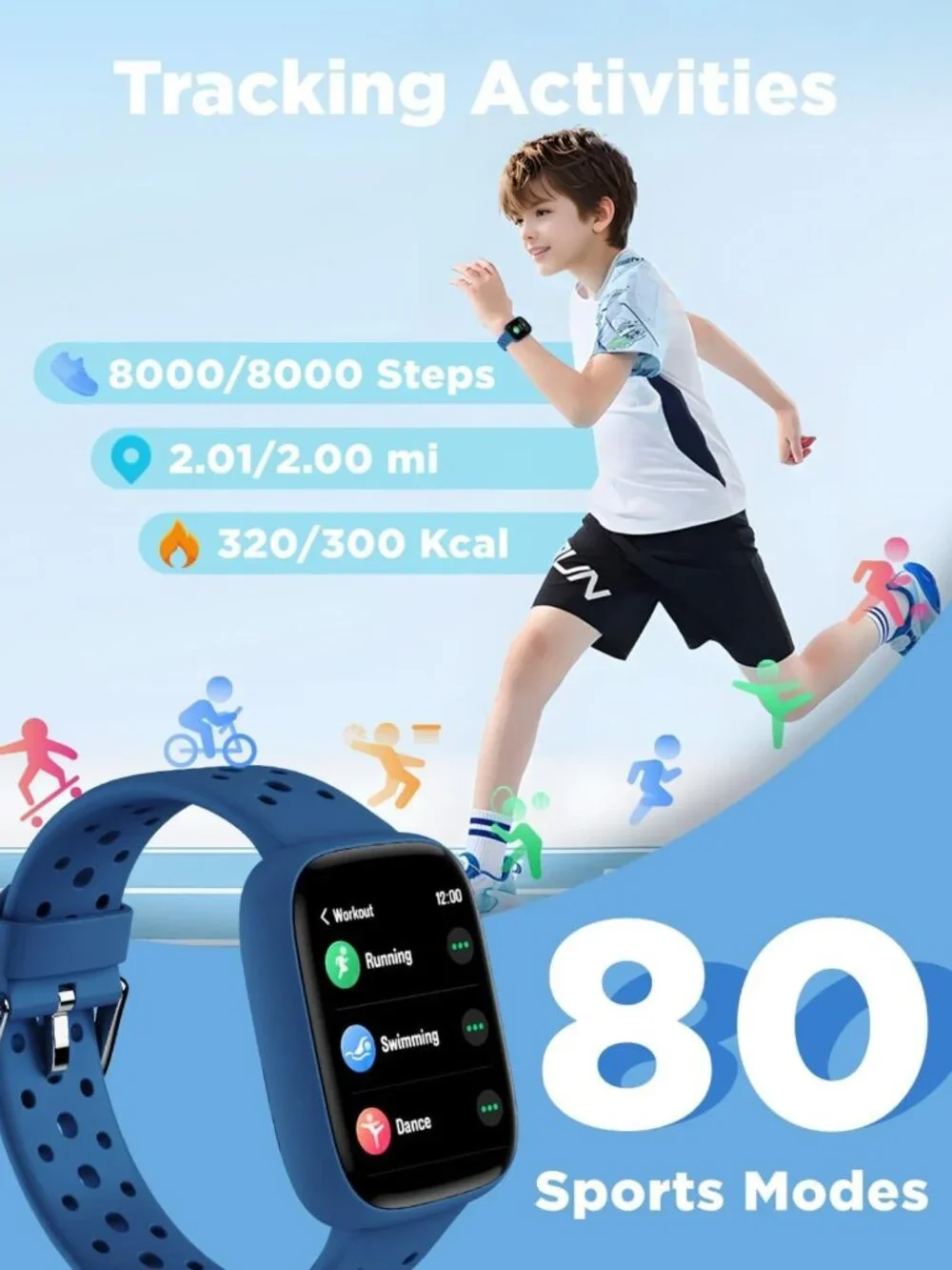 Kids Smart Watch with Fitness Tracker, 1.8” Touch Screen, No Phone Needed